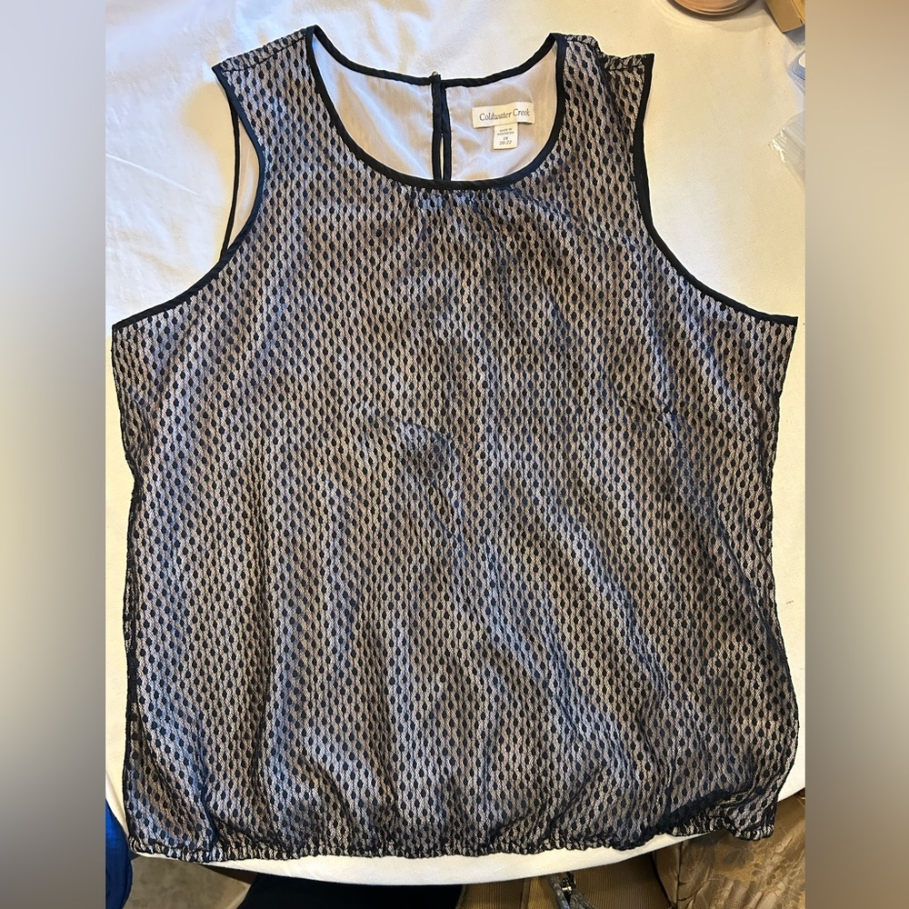 Coldwater Creek Black and Taupe Lace Blouse 2x